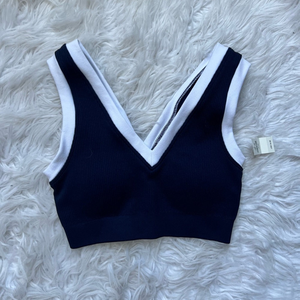 NWT Aerie Bra Crop Top Navy with White Piping size XS